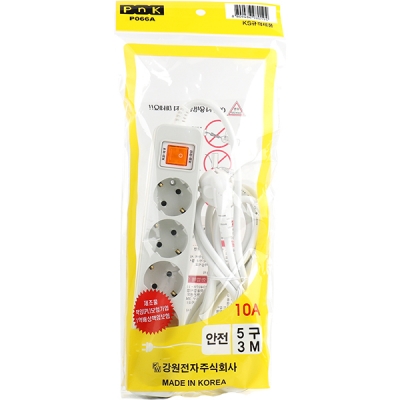 강원전자 PnK 안전 멀티탭 5구 접지 3m (10A) P066A