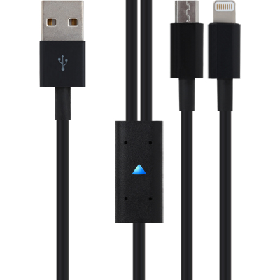 강원전자 넷메이트 마이크로 5핀 & A사 8핀 멀티 충전 케이블 2m(블랙/2 in 1) NMC-UL02BL