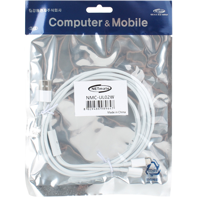 강원전자 넷메이트 마이크로 5핀 & A사 8핀 멀티 충전 케이블 2m(화이트/2 in 1) NMC-UL02W