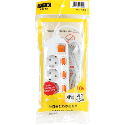 강원전자 PnK 안전 멀티탭 4구 개별 1.5m (10A) P071A