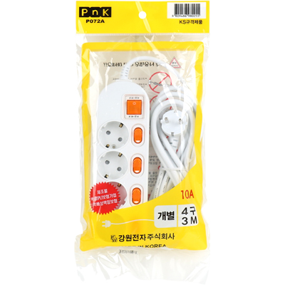 강원전자 PnK 안전 멀티탭 4구 개별 3m (10A) P072A