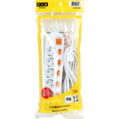 강원전자 PnK 안전 멀티탭 6구 개별 3m (10A) P075A