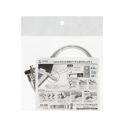 강원전자 산와서플라이 노트북 도난방지 와이어 잠금장치 (다이얼 타입/mm4.4mm/2m) SLE-40S