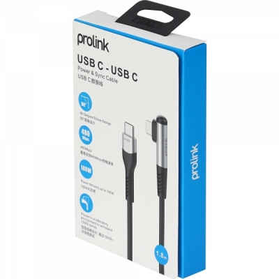 프로링크 USB C타입 5A 100W 고속충전 꺾임 케이블 1.8m PF491L-0180