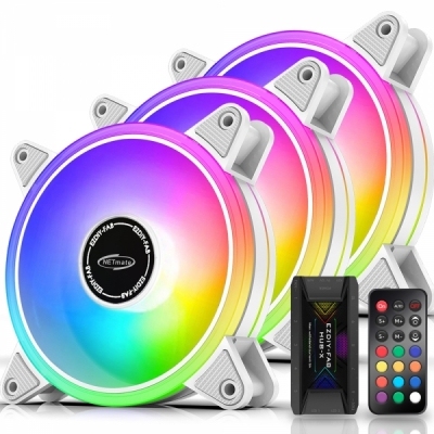 강원전자 넷메이트 Moonlight ARGB 120mm 쿨링팬(화이트/3PACK + 팬허브 + 리모컨) [EZDIY-FAB] NM-DPI1175