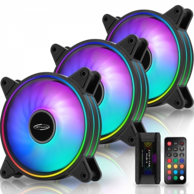 강원전자 넷메이트 Moonlight ARGB 120mm 쿨링팬(블랙/3PACK + 팬허브 + 리모컨) [EZDIY-FAB] NM-DPI1176