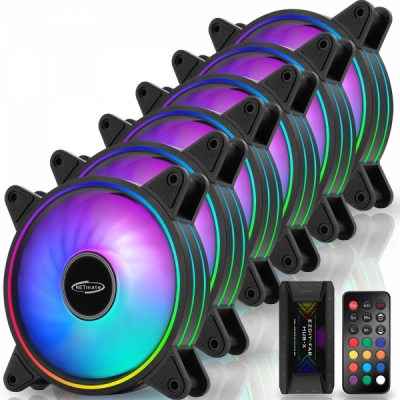 강원전자 넷메이트 Moonlight ARGB 120mm 쿨링팬(블랙/6PACK + 팬허브 + 리모컨) [EZDIY-FAB] NM-DPI1171