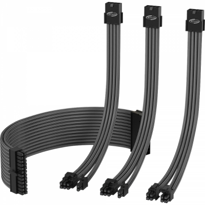 강원전자 넷메이트 PSU 연장 18AWG 슬리빙 케이블 세트 (카본/그레이 4종) [EZDIY-FAB] NM-DPI1249
