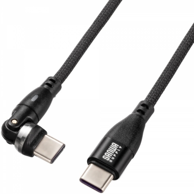 강원전자 산와서플라이 USB C타입 5A 100W 고속충전 회전 케이블 1.8m KU-CCP100KA18BK