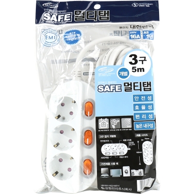 강원전자 넷메이트 SAFE 멀티탭 3구 개별 접지 5m NM-350SFS