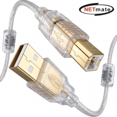 강원전자 넷메이트 프리미엄 USB2.0 AM-BM 투명 케이블 0.5m, 노이즈필터/쉴드 NM-PUB205S