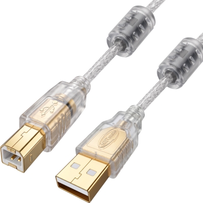 강원전자 넷메이트 프리미엄 USB2.0 AM-BM 투명 케이블 1.5m, 노이즈필터/쉴드 NM-PUB215S