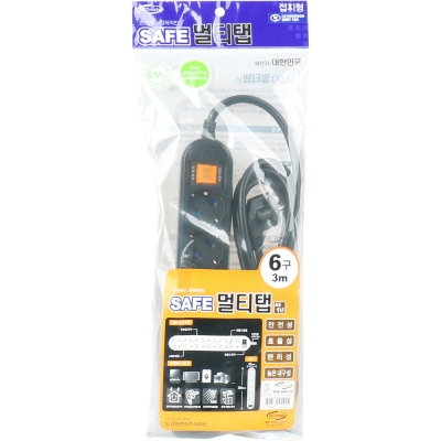 강원전자 넷메이트 SAFE 멀티탭 6구 접지 3m (블랙) NM-SB630