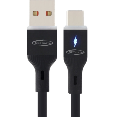 강원전자 넷메이트 USB2.0 AM-CM 실리콘 LED 케이블 2m (블랙) NM-UCA220LB