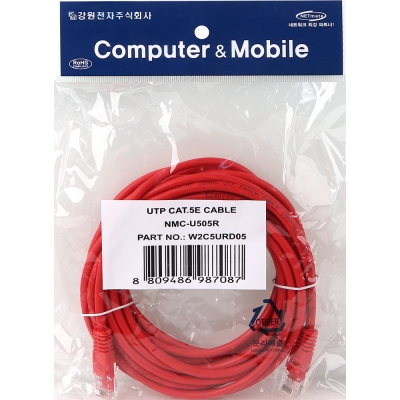 강원전자 넷메이트 CAT.5E UTP 랜 케이블 5m, 레드 NMC-U505R