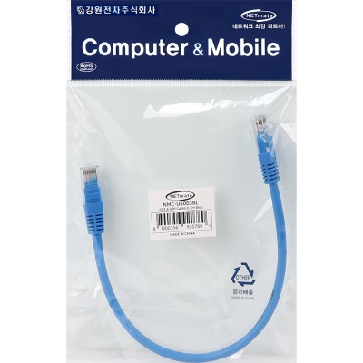 강원전자 넷메이트 CAT.6 UTP 랜 케이블 0.3m, 블루 NMC-U6003BL