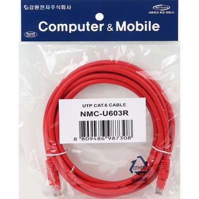 강원전자 넷메이트 CAT.6 UTP 랜 케이블 3m, 레드 NMC-U603R