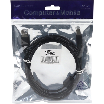 강원전자 넷메이트 USB2.0 AM-BM 케이블 2m (블랙/노이즈필터) NMC-UB220C