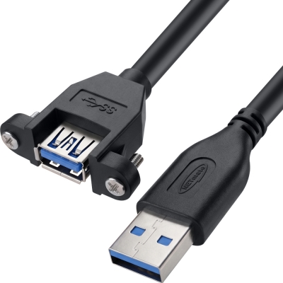 강원전자 넷메이트 USB3.0 연장 AM-AF 판넬형 케이블 0.5m, 블랙 NMC-UF305SB