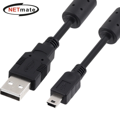 강원전자 넷메이트 USB2.0 AM-Mini 5핀 케이블 0.5m (블랙/노이즈필터) NMC-UM205C