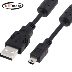 강원전자 넷메이트 USB2.0 AM-Mini 5핀 케이블 5m (블랙/24AWG/노이즈필터) NMC-UM250C